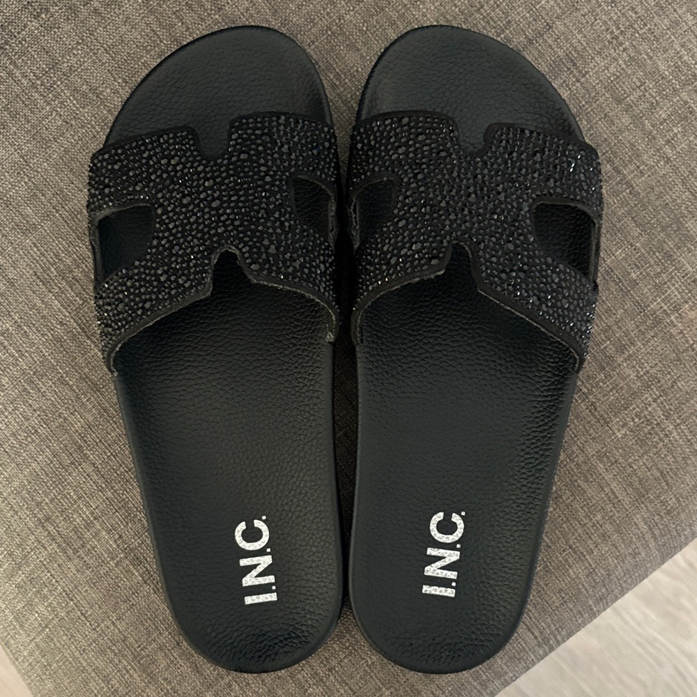 INC International Concepts Black Slide Sandals